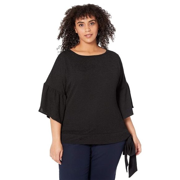 MICHAEL Michael Kors Tops - NWT MICHAEL Michael Kors Black Ruffled-Sleeve Tie-Side Pullover Blouse Top NEW